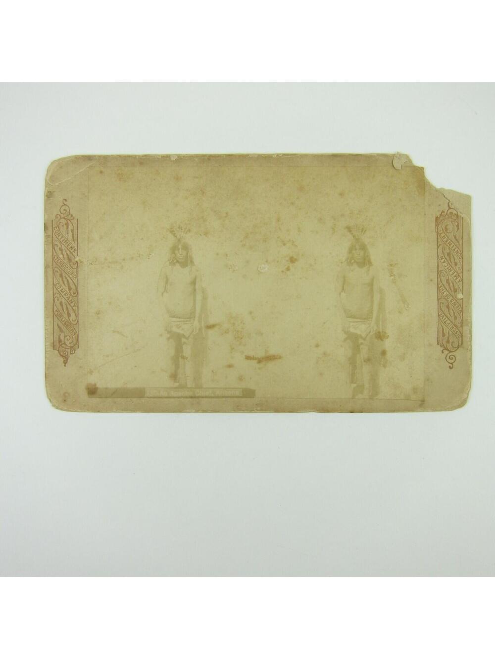 Stereoscope Apache Indian Chief Arizona Native American Portrait Antique RARE